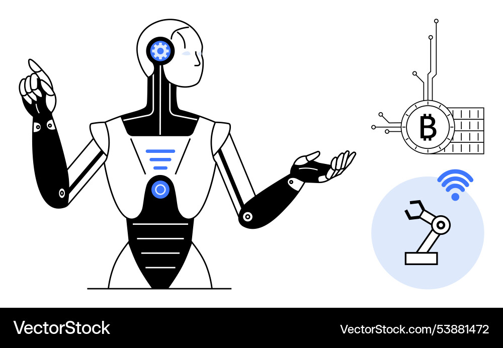 Futuristic robot with blockchain and automation vector image