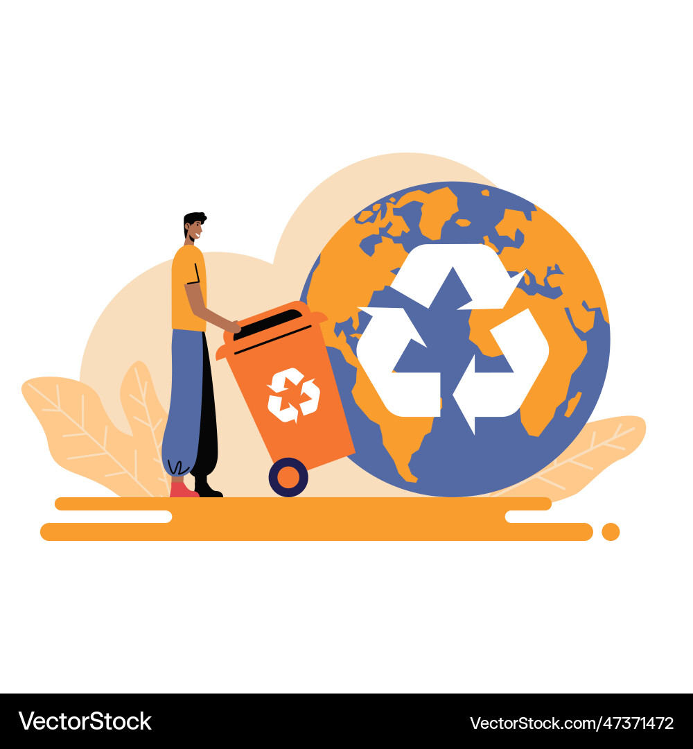 Garbage sorting and processing male character Garbage sorting and processing male character vector image