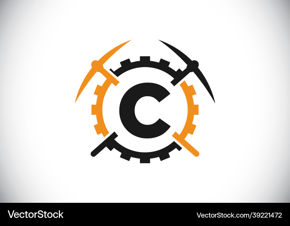 Initial c monogram letter alphabet with pickaxe Vector Image