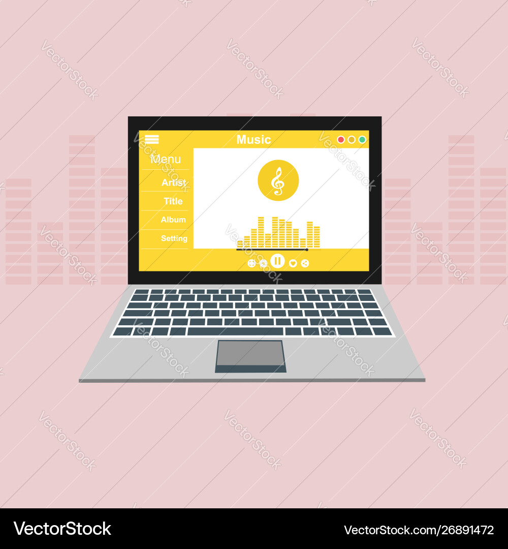 Media player application app template with flat Media player application app template with flat vector image