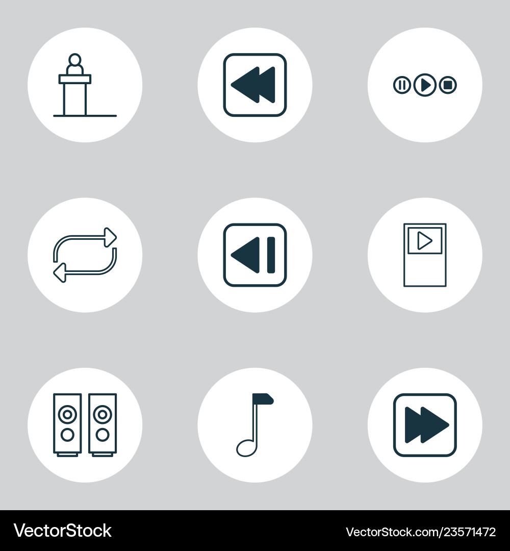 Music icons set with previous note audio Music icons set with previous note audio vector image
