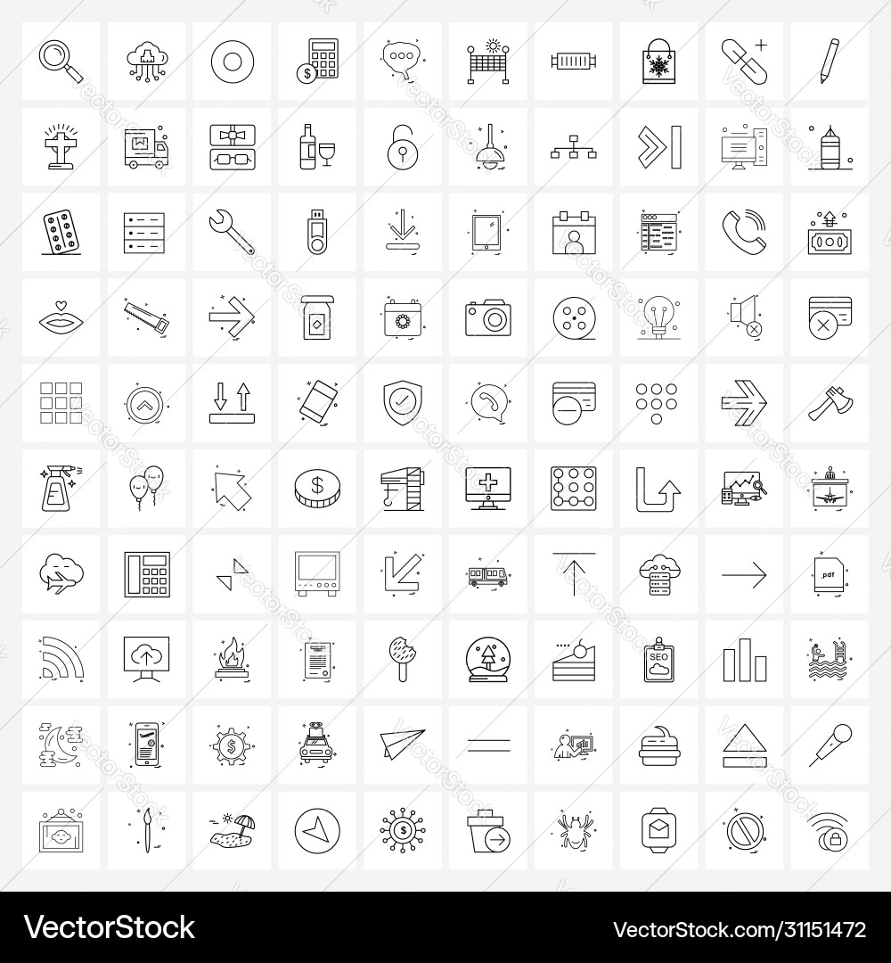 Set 100 ui icons and symbols for menu message vector image