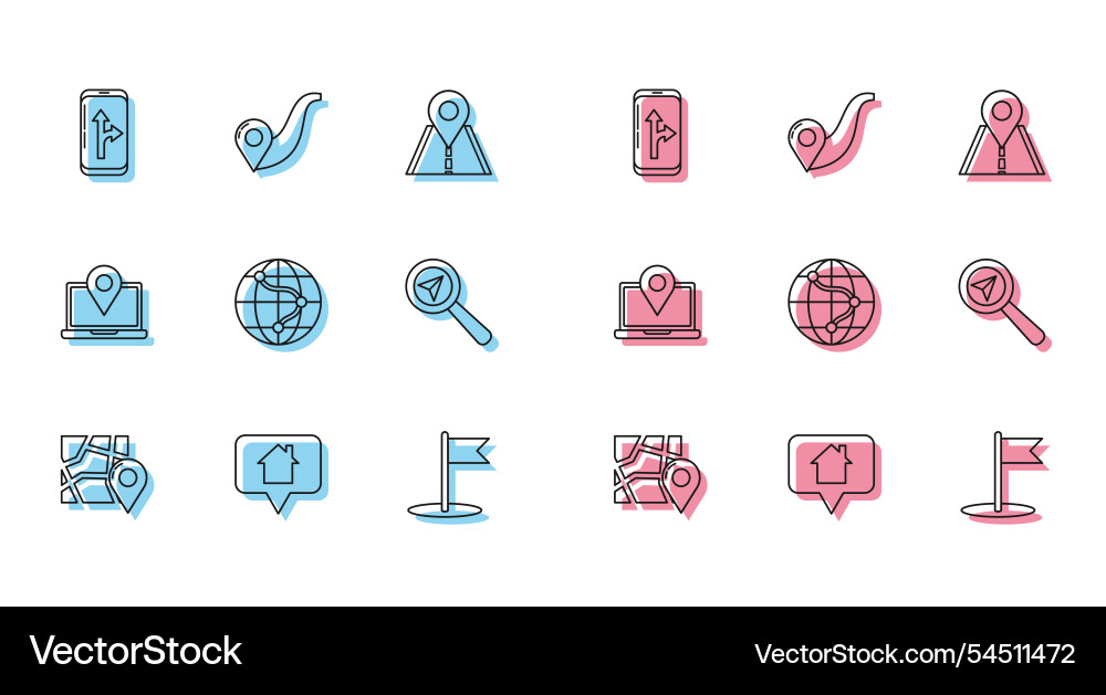 Set line folded map with location marker Set line folded map with location marker vector image