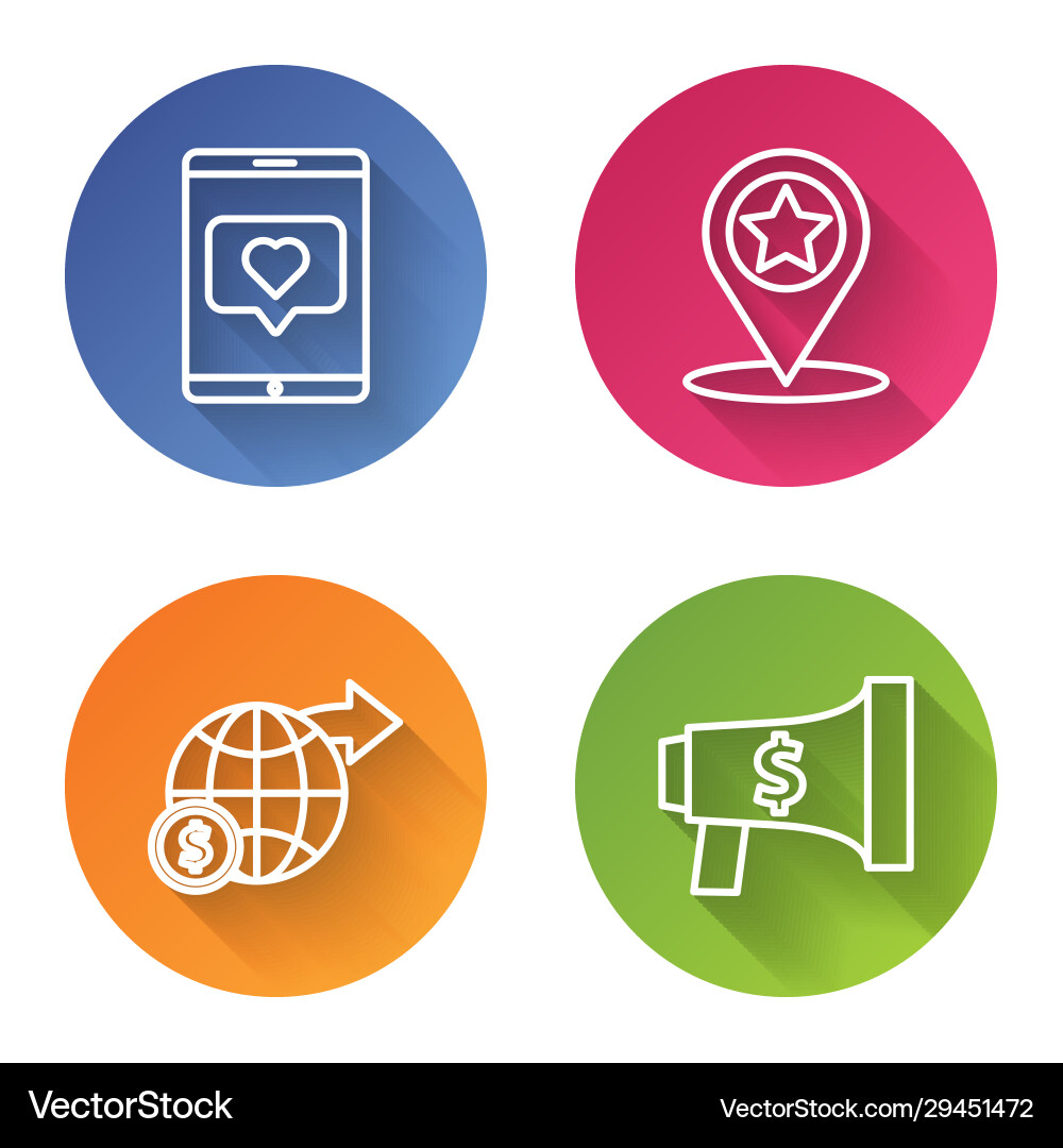 Set line mobile phone and like with heart map Set line mobile phone and like with heart map vector image