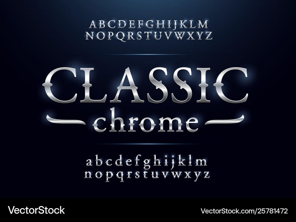 Silver Metallic Alphabet Typography vector image