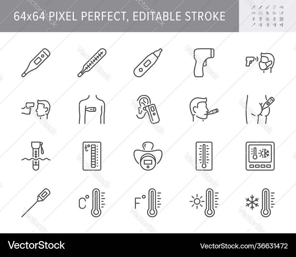Thermometer Line Icons - Temperature Measurement vector image