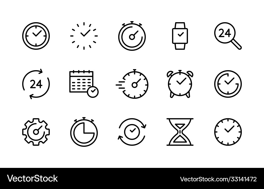 Time and clock linear icons symbol set Time and clock linear icons symbol set Vector Image