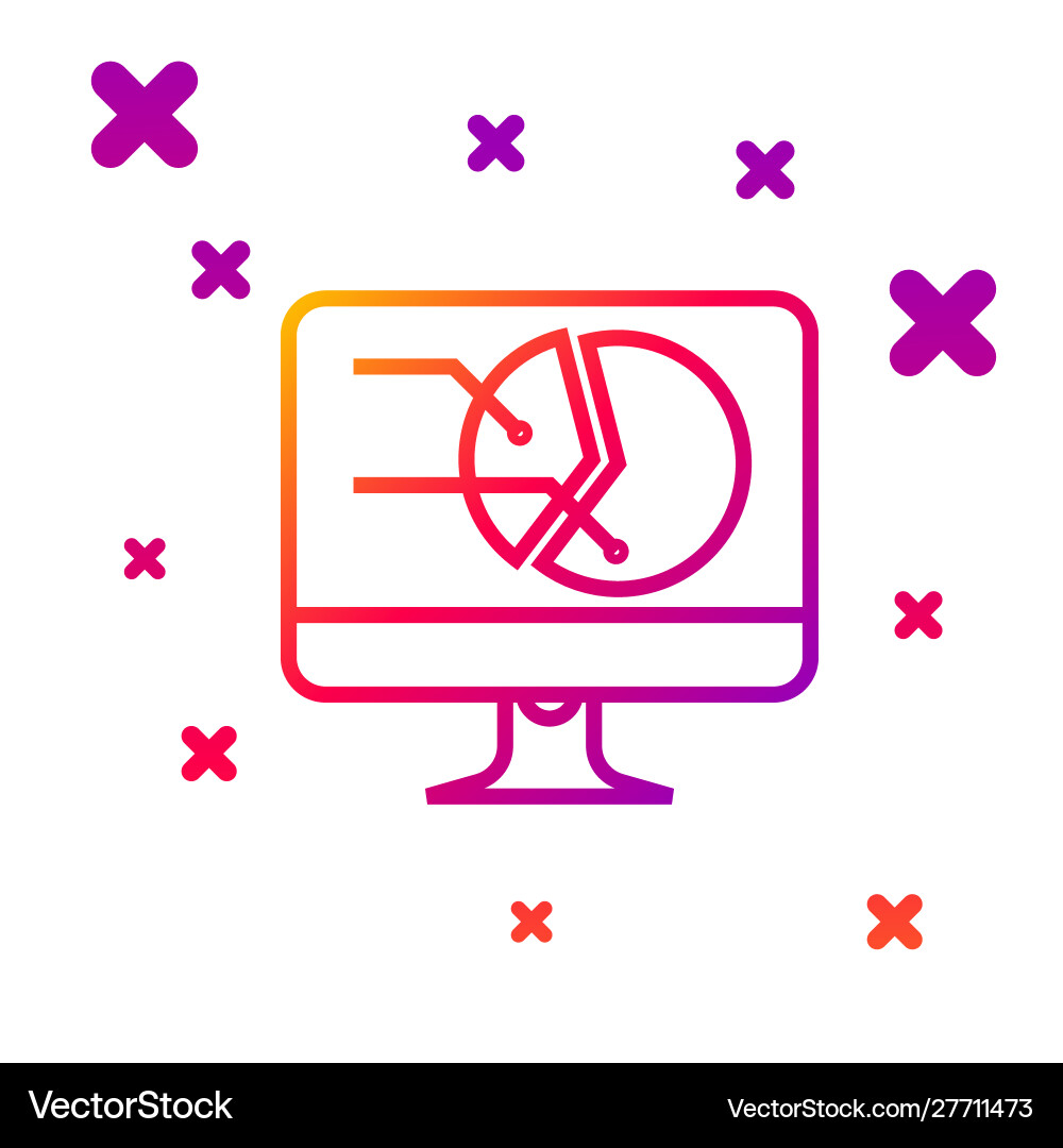 Color line computer monitor with graph chart icon Color line computer monitor with graph chart icon vector image