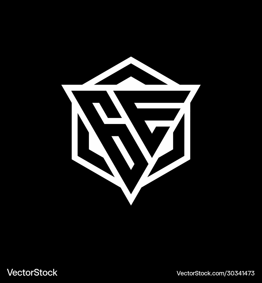 Ge logo monogram with triangle and hexagon shape vector image