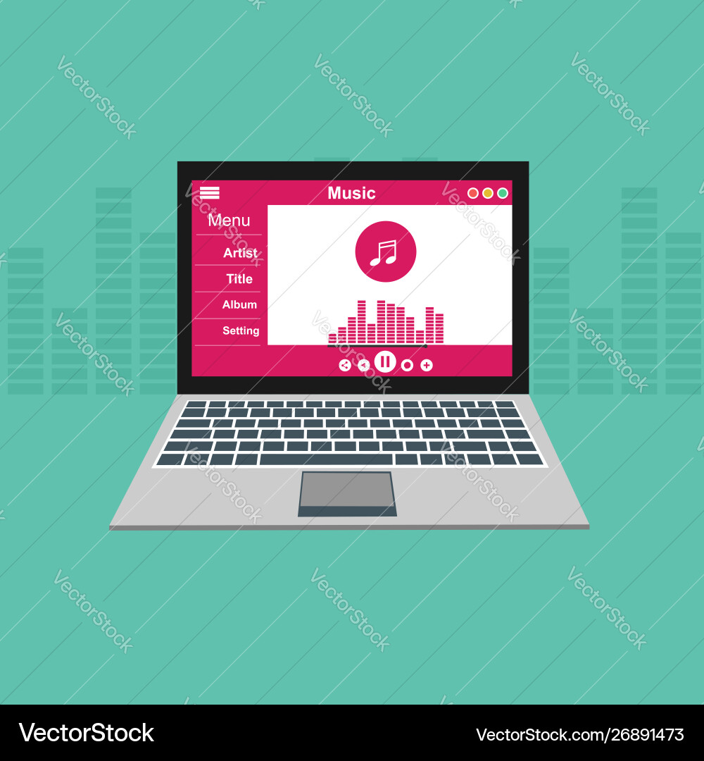 Media player application app template with flat Media player application app template with flat Vector Image