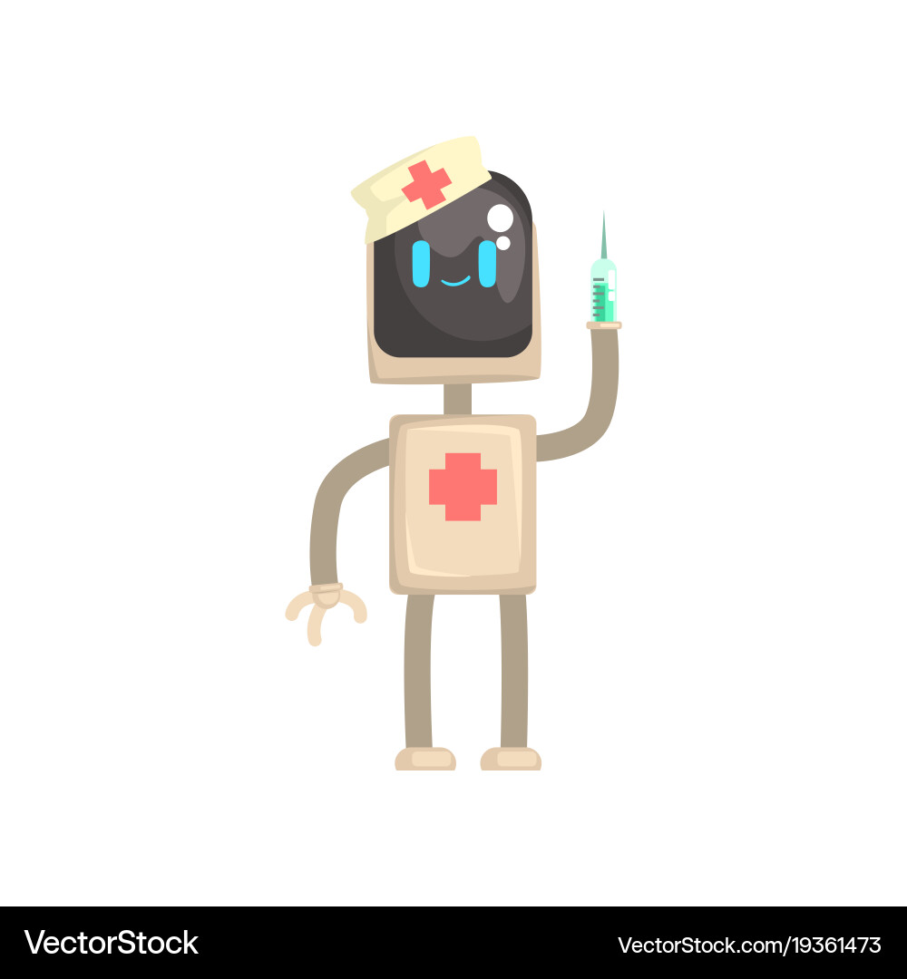 Robot Doctor with Syringe Vector Image