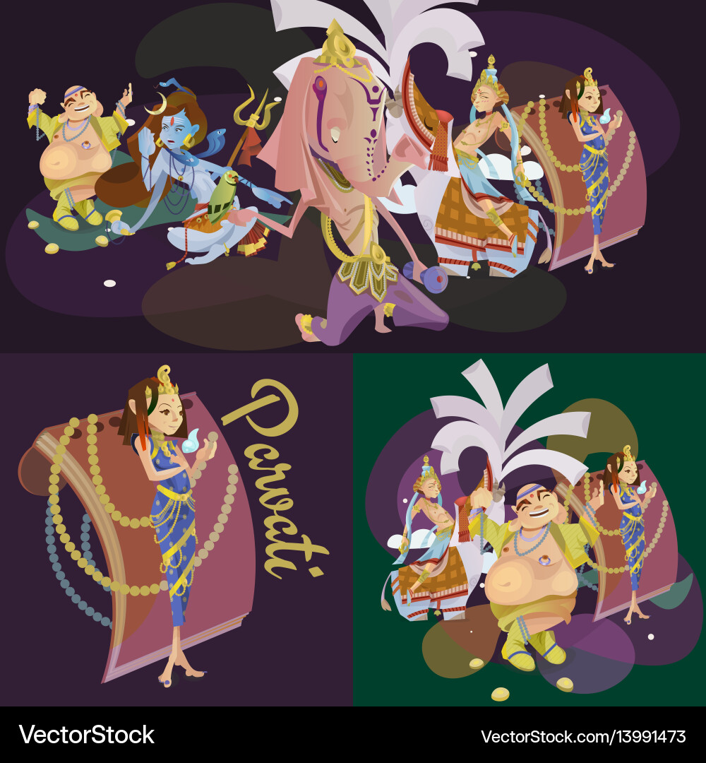 Set of isolated hindu gods meditation in yoga Set of isolated hindu gods meditation in yoga vector image