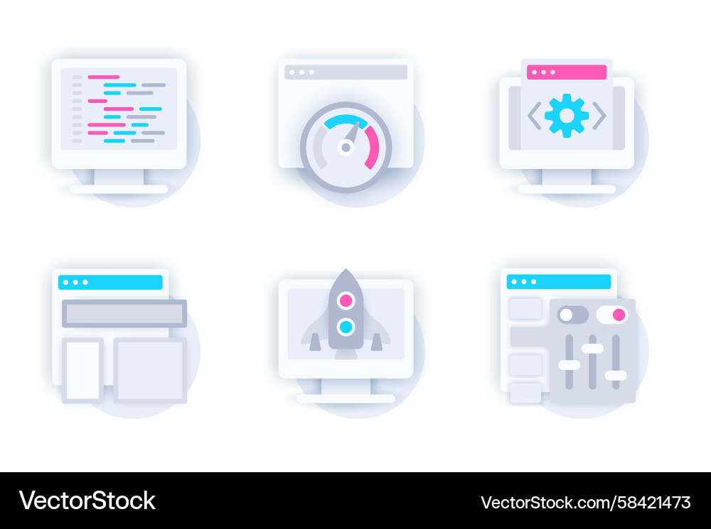Web development concept of 3d paper icons set Vector Image