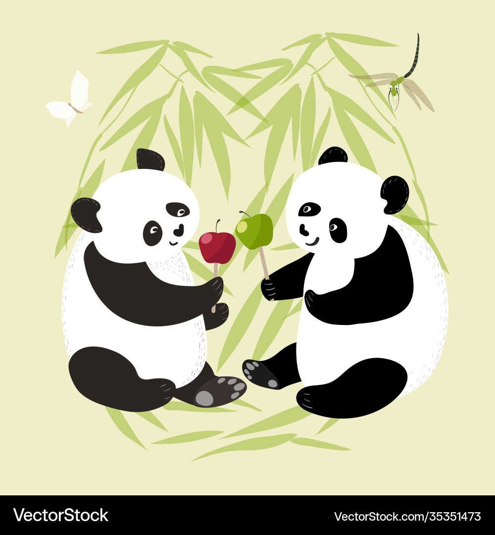 With two cute pandas enamored With two cute pandas enamored vector image