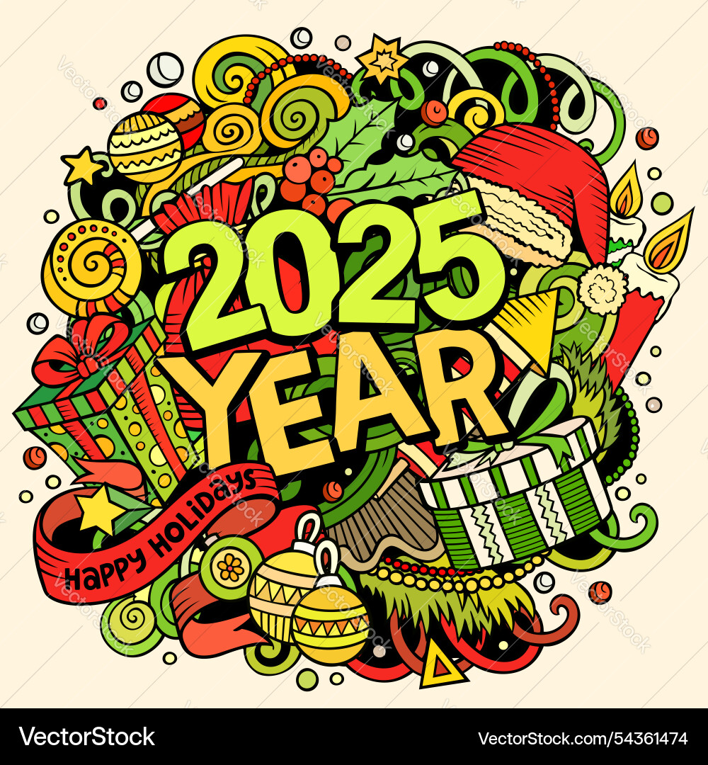 2025 doodles new year objects and elements design 2025 doodles new year objects and elements design vector image