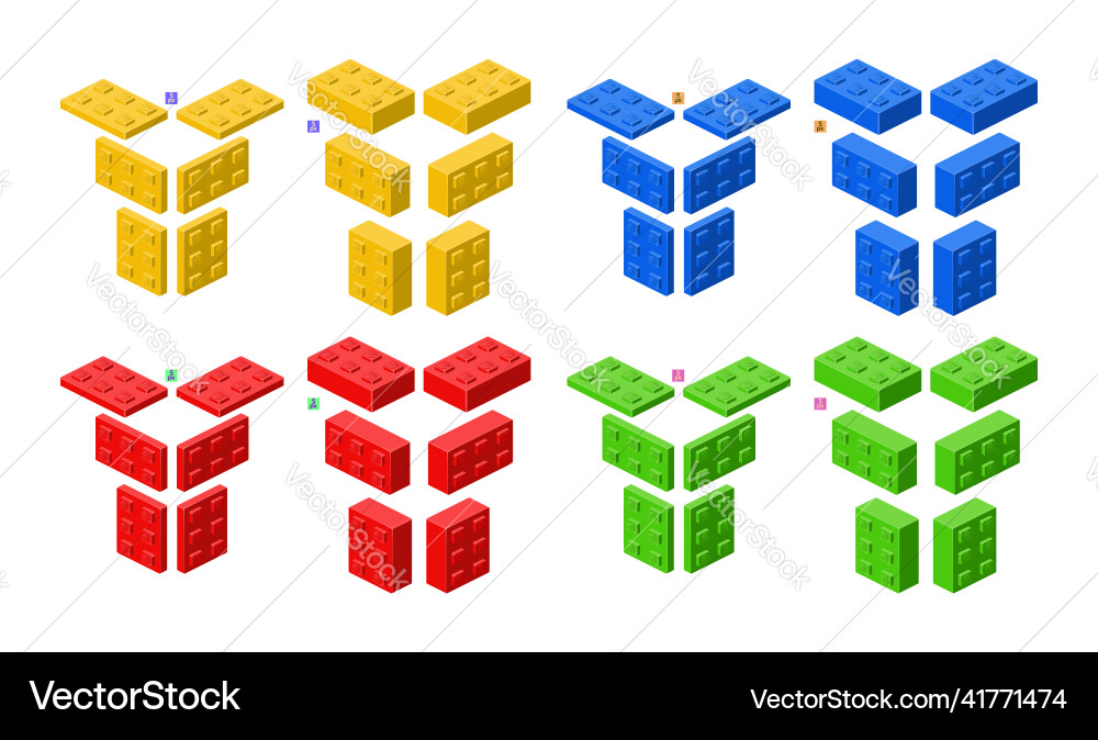 3d set of colored constructor kit in isometry 3d set of colored constructor kit in isometry vector image