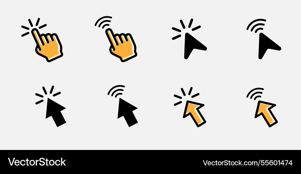 Computer mouse click cursor icon set hand Computer mouse click cursor icon set hand vector image