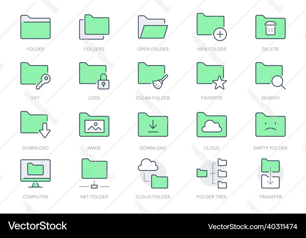 Folder Line Icons - File Management Vector Image