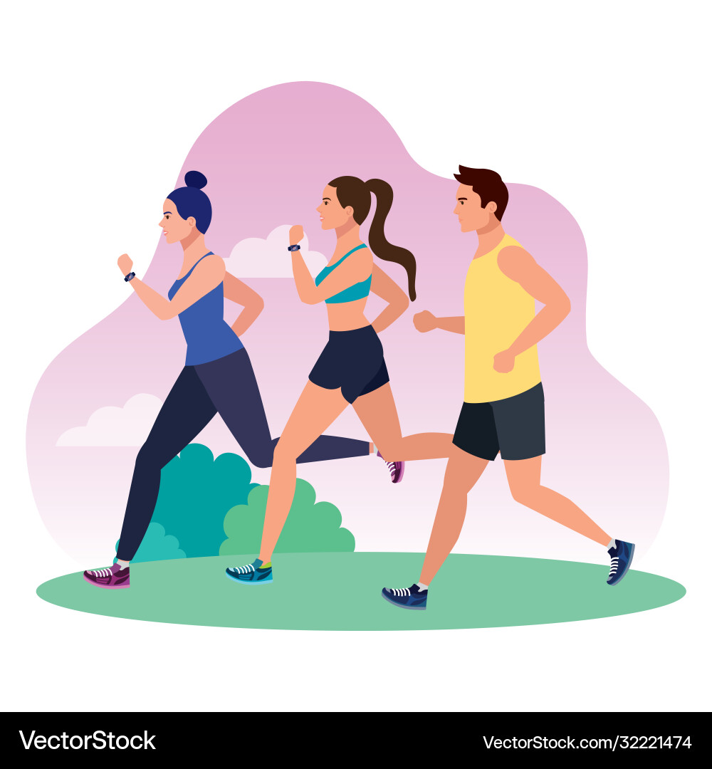 Jogging people in landscape running race Jogging people in landscape running race vector image