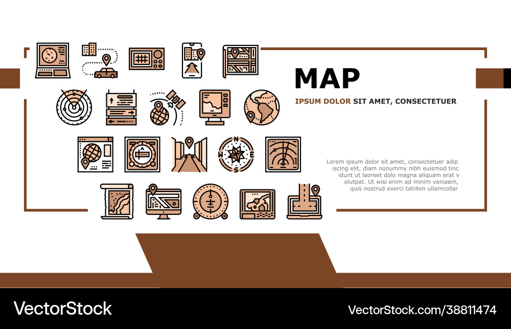 Map location system landing header Map location system landing header Vector Image