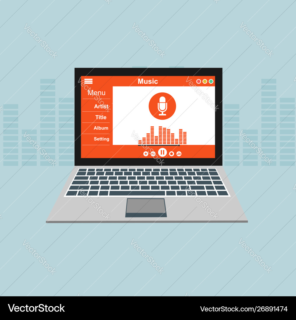 Media player application app template with flat Media player application app template with flat vector image