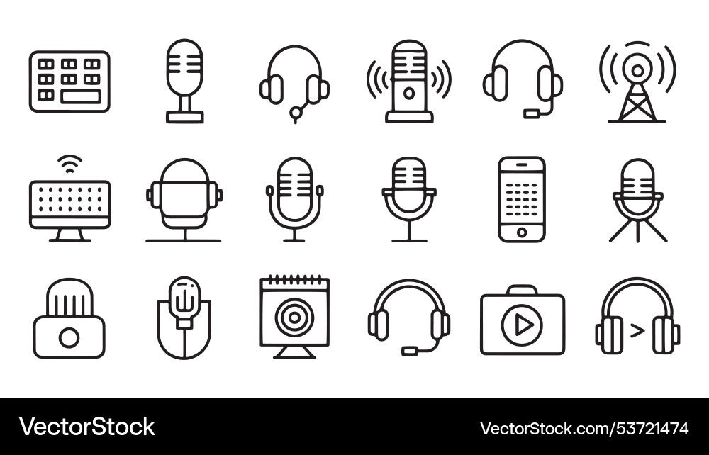 Podcast web icons in line style microphone radio Vector Image