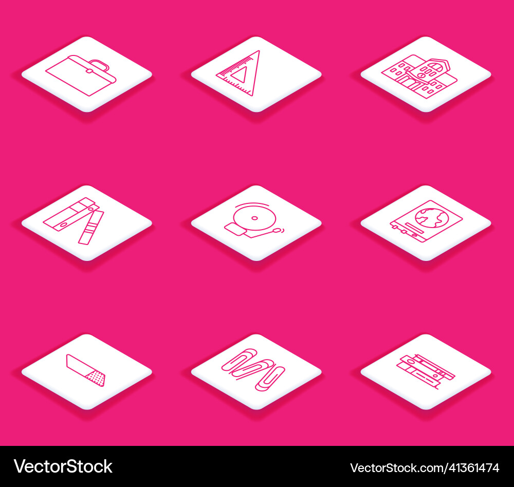 Set line briefcase triangular ruler school Set line briefcase triangular ruler school vector image