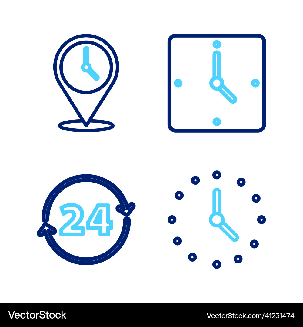 Set line clock 24 hours and location Set line clock 24 hours and location vector image