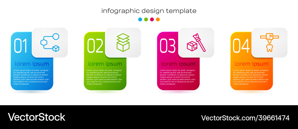 Set line isometric cube layers and 3d printer Vector Image