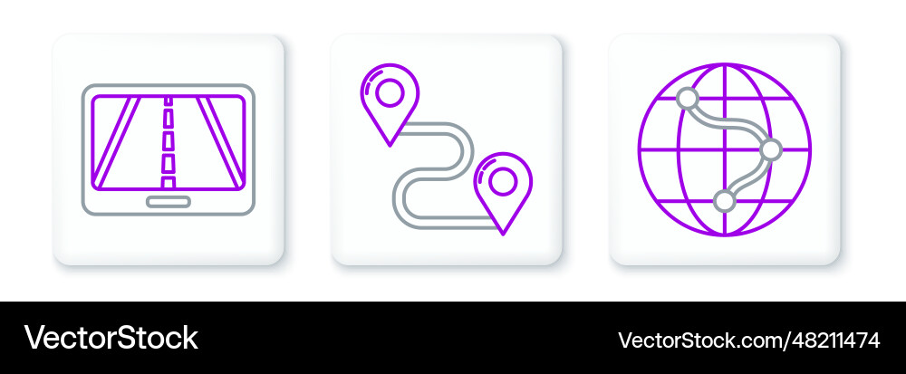 Set line monitor and folded map with location Set line monitor and folded map with location vector image