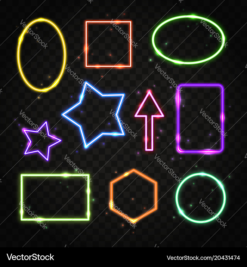 Set of colorful neon frames with space for text vector image