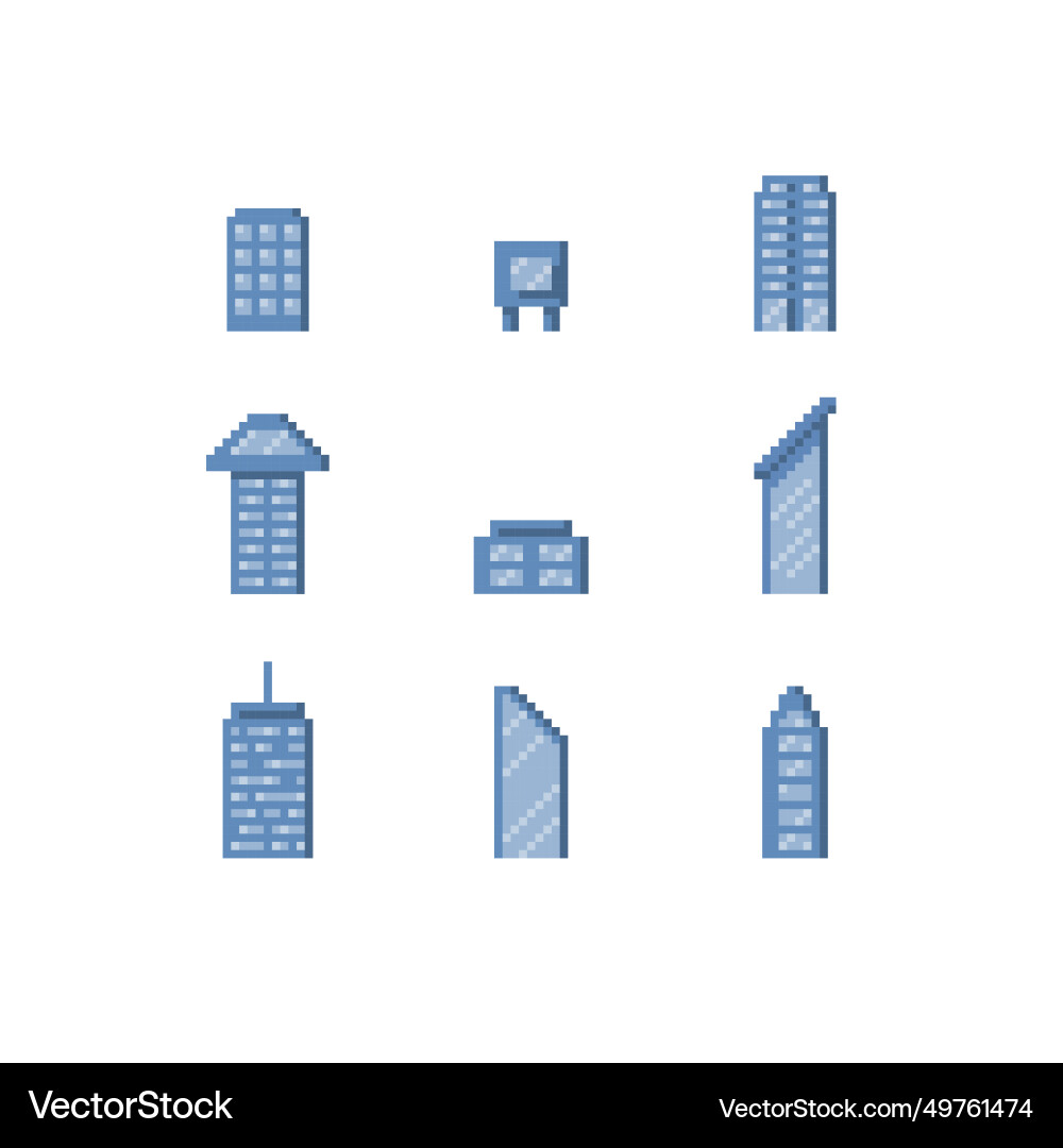 Set of minimal building 8bit pixelated style Set of minimal building 8bit pixelated style vector image