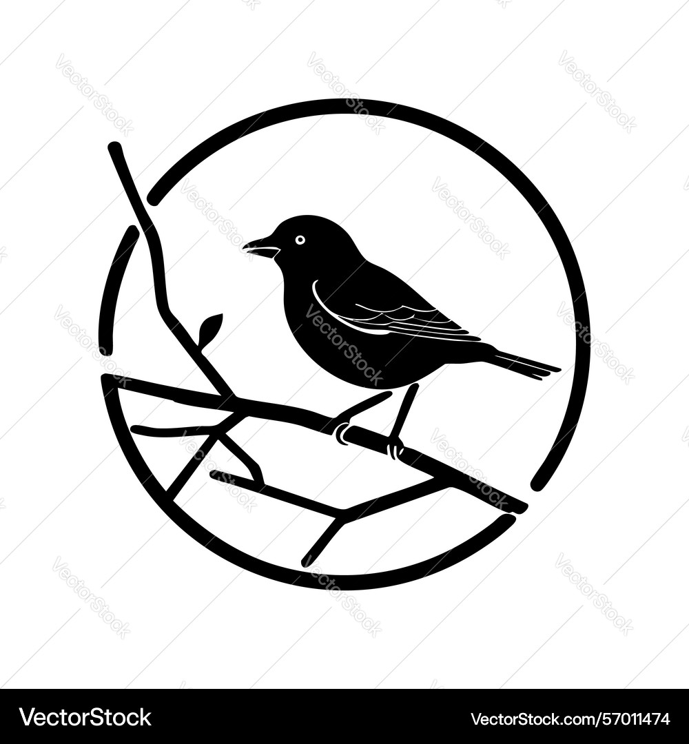 Silhouette of a bird perched on branch within Silhouette of a bird perched on branch within Vector Image