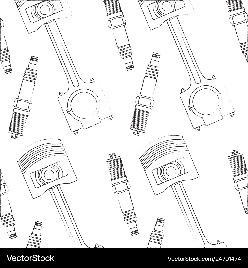 Spark plug engine and piston pattern vector image
