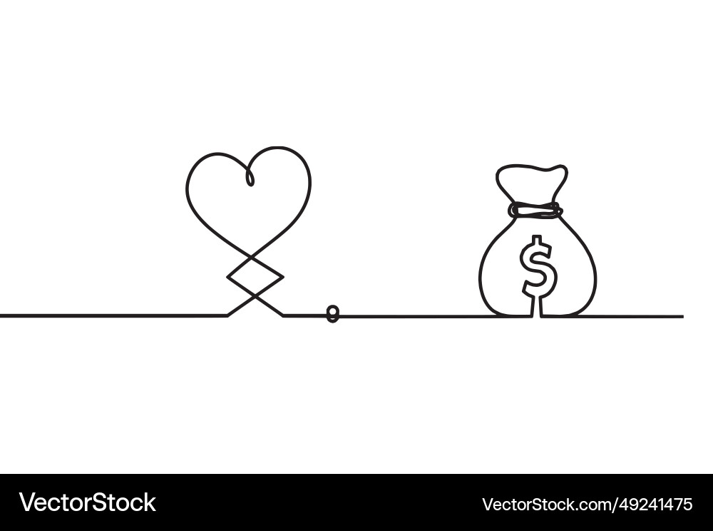 Abstract hearts with dollar as continuous line Vector Image