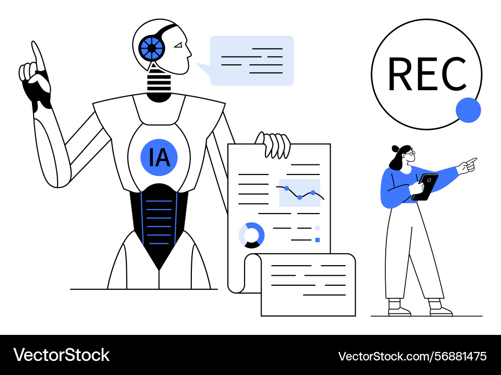 Ai robot presenting analytics while professional Ai robot presenting analytics while professional vector image