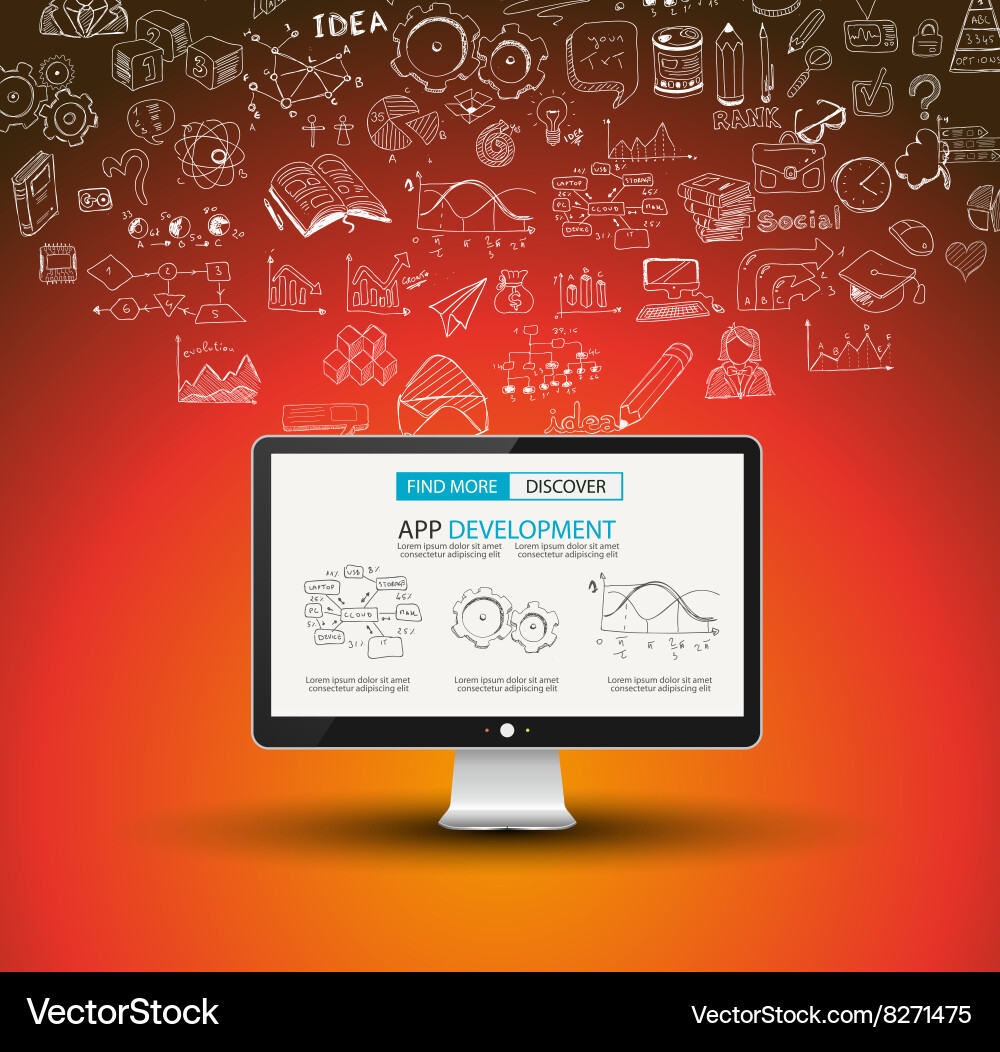 App development concept background with doodle Vector Image