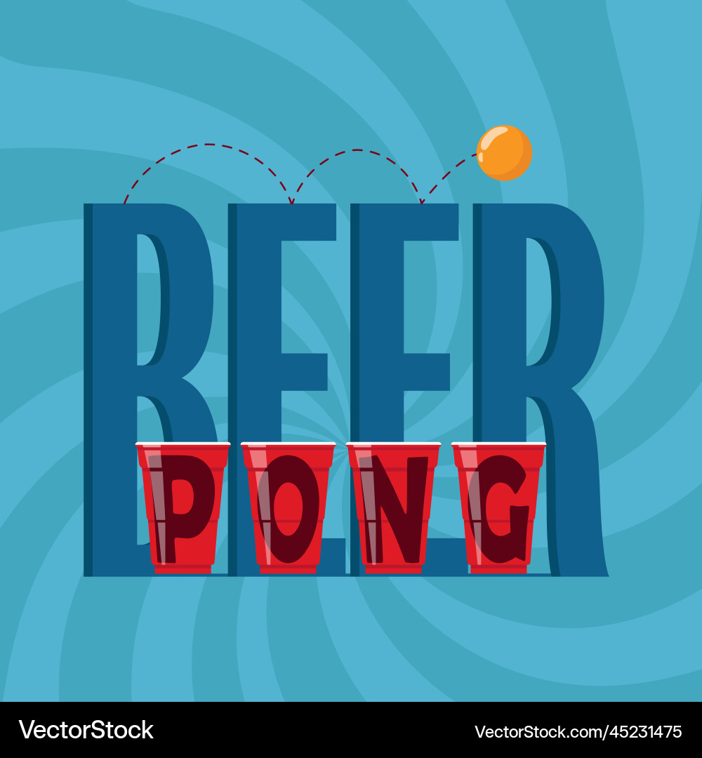 Bier Pong Poster mit rotem Kunststoffbecher und Ball Bier Pong Poster mit rotem Kunststoffbecher und Ball vektorbild