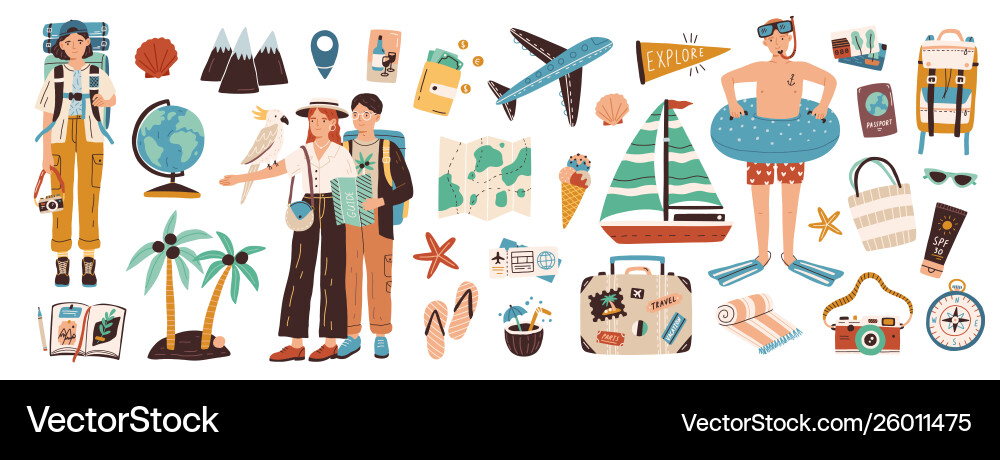Collection adventure tourism travel abroad Collection adventure tourism travel abroad vector image