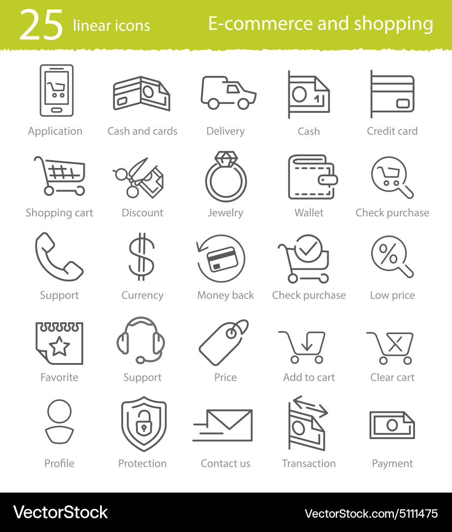 E-commerce shopping and web store thin line icons vector image