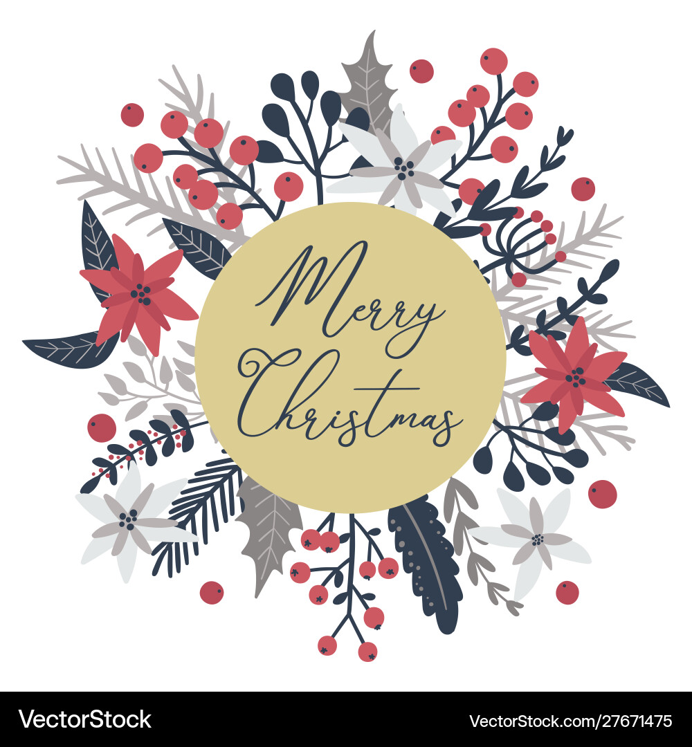 Floral Christmas Card with Calligraphy vector image