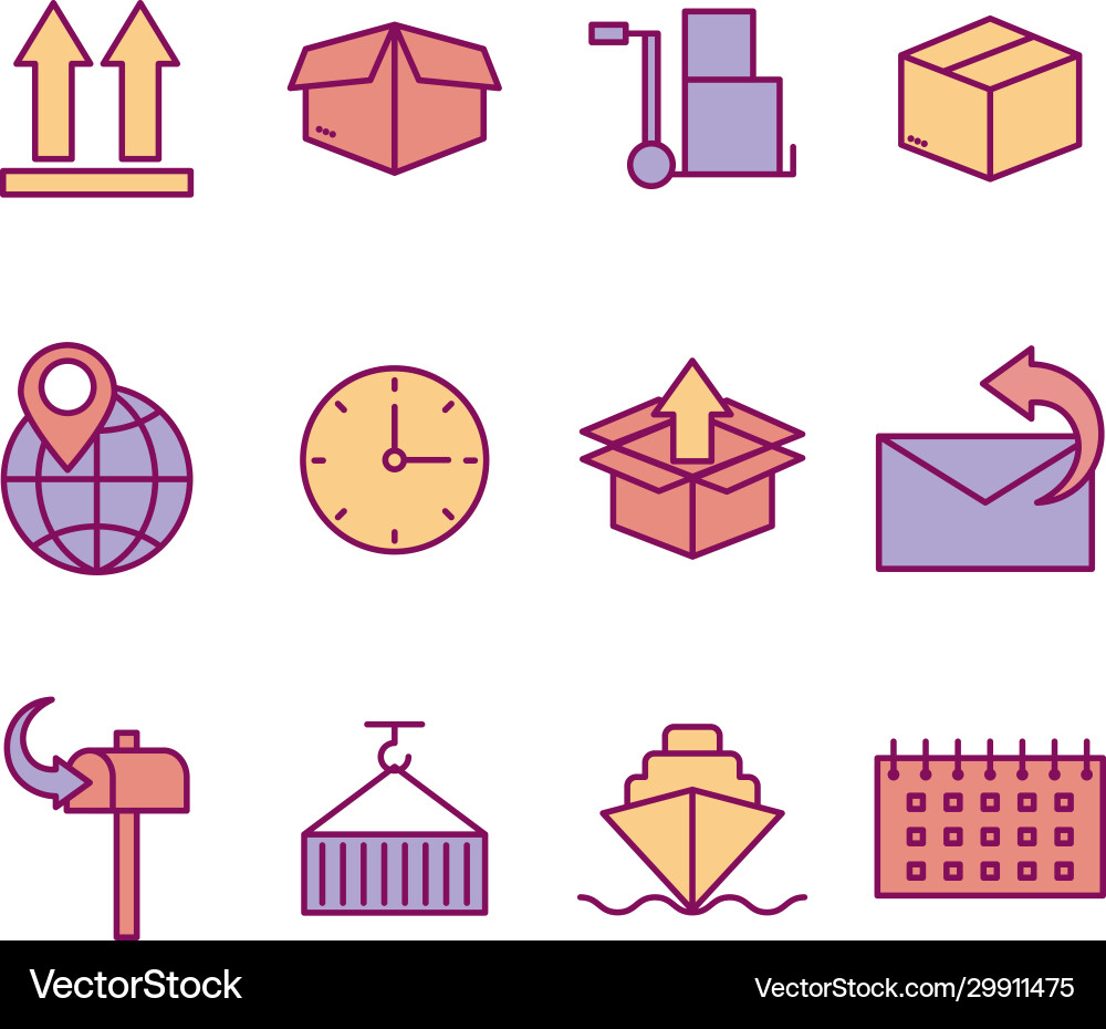 Isolated delivery line and fill style icon set vector image
