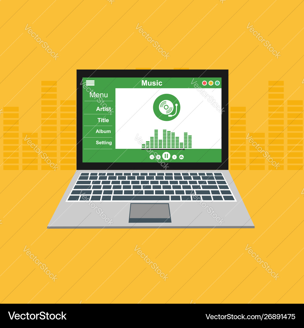 Media player application app template with flat Media player application app template with flat vector image