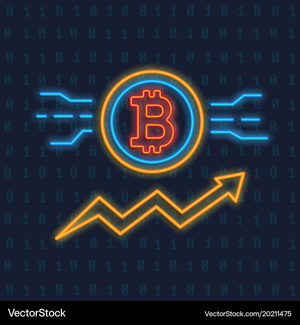 Neon Bitcoin Logo - Crypto Icon Vector Image