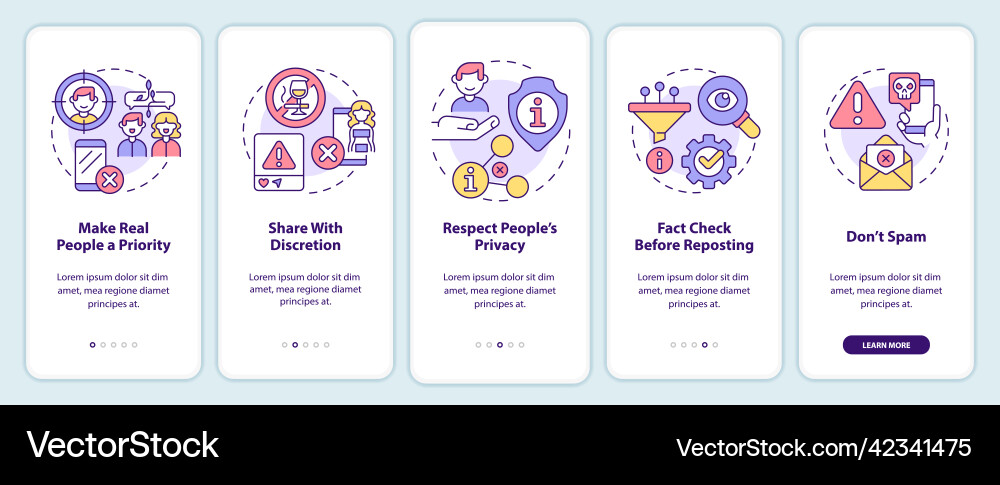 Netiquette rules onboarding mobile app screen Netiquette rules onboarding mobile app screen vector image