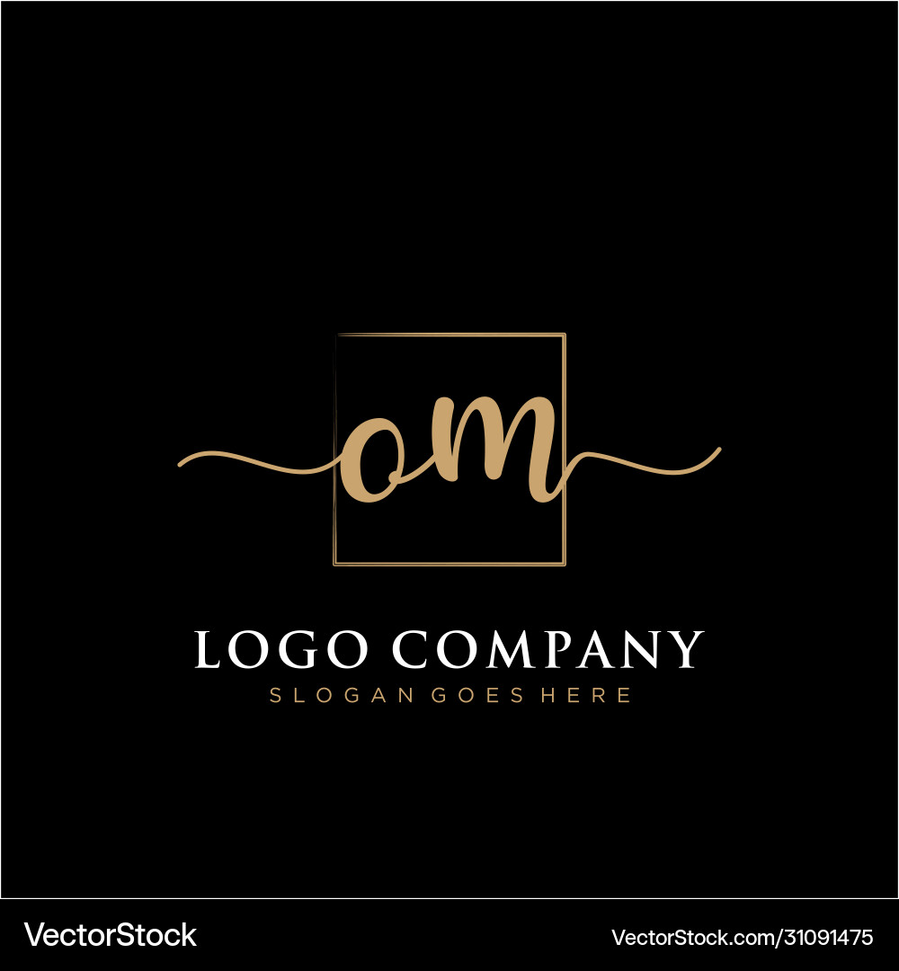 Om initial handwriting logo with rectangle Vector Image