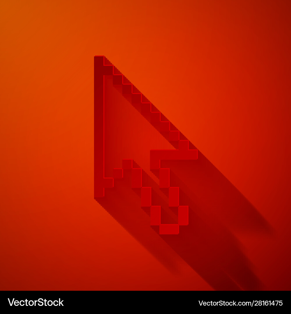 Paper cut pixel arrow cursor icon isolated on red Paper cut pixel arrow cursor icon isolated on red vector image