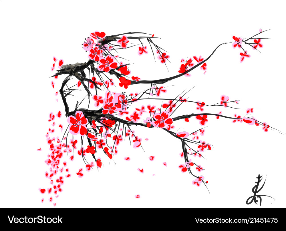 Realistic sakura blossom - japanese cherry tree Realistic sakura blossom - japanese cherry tree vector image