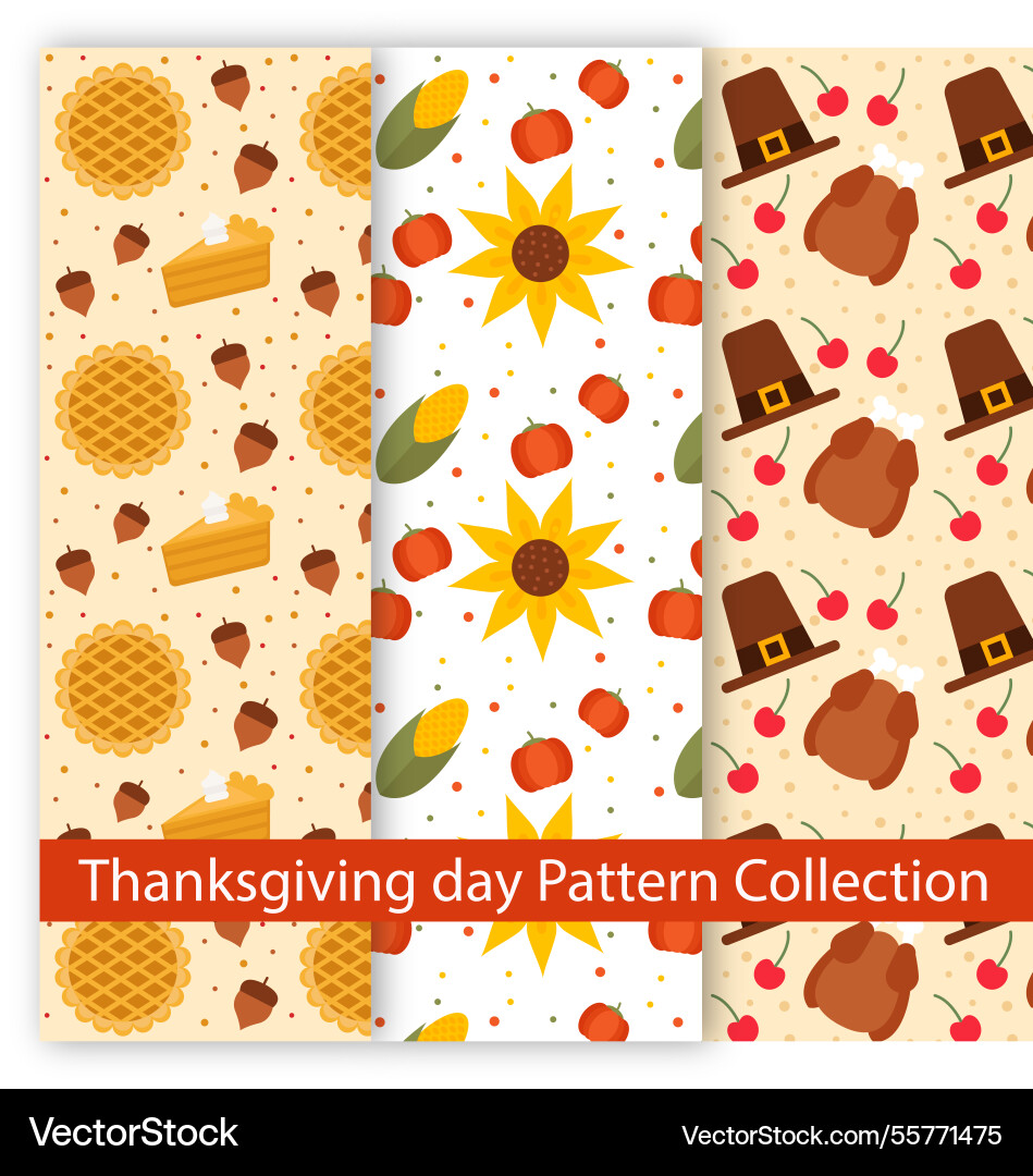 Set of thanksgiving patterns with elements Vector Image