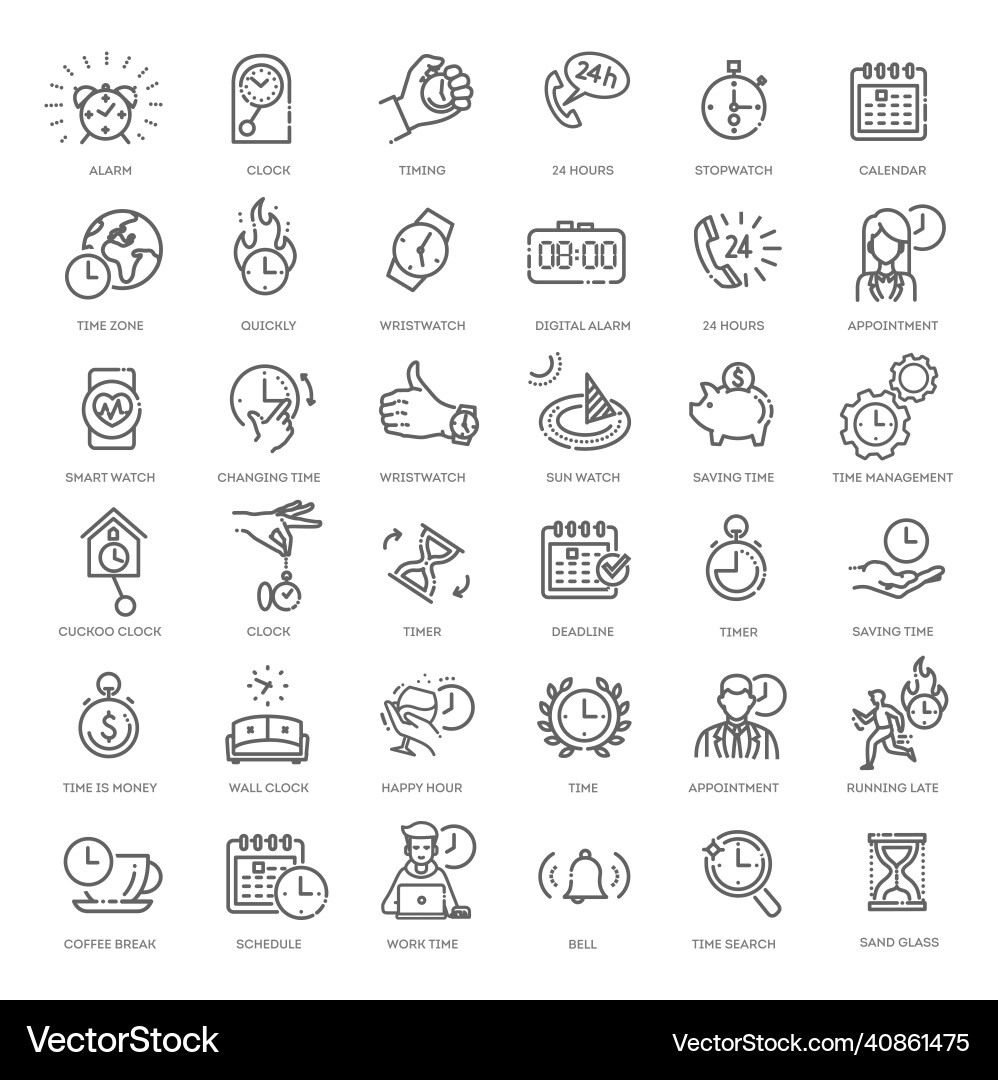 Time - minimal thin line web icon set vector image